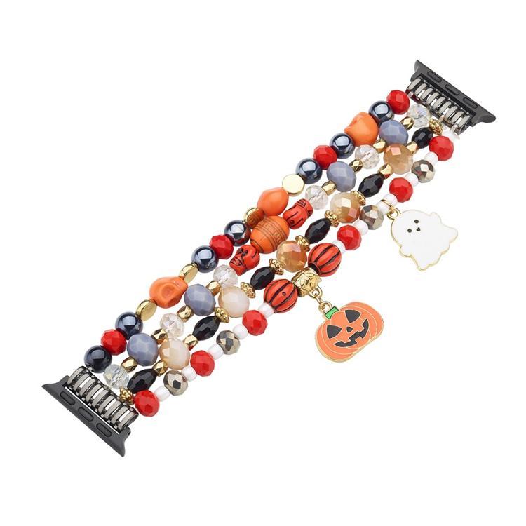 Apple Watch (49mm/46mm/45mm/44mm/42mm) Armband Halloween Beaded - Vit Spöke | 5123 | AlltMobil