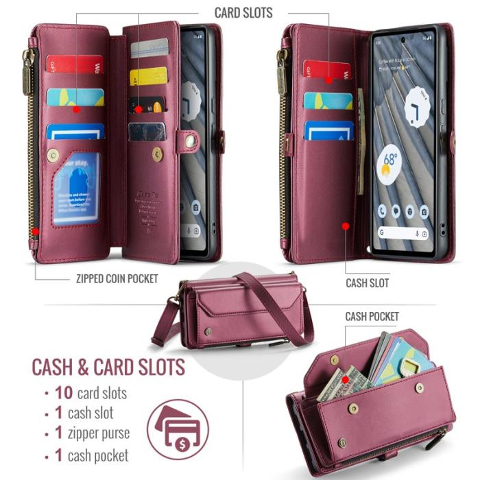 Caseme - CASEME Plånboksfodral Konstläder för Google Pixel 7a - Vinröd