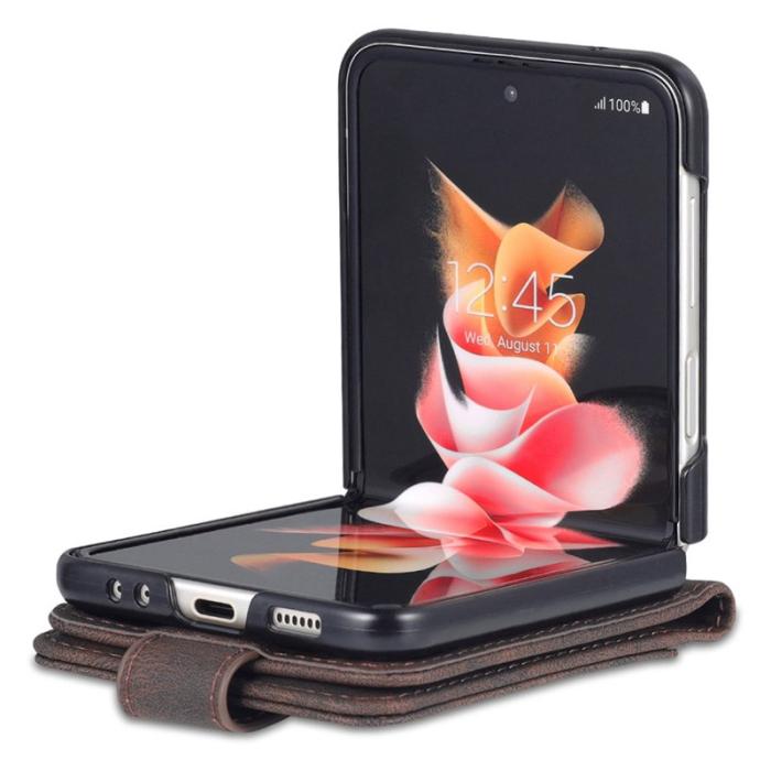 AZNS - AZNS Samsung Galaxy Z Flip4 5G Fodral KonstLäder - Brun