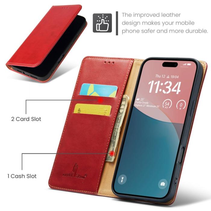 FIERRE SHANN - FIERRE SHANN för iPhone 16 Plus Plånboksfodral Konstläder - Röd