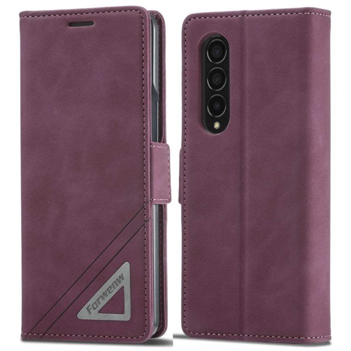 FORWENW - FORWENW F3-Series Samsung Galaxy Z Fold3 5G Konstläder Plånboksfodral - Vinröd