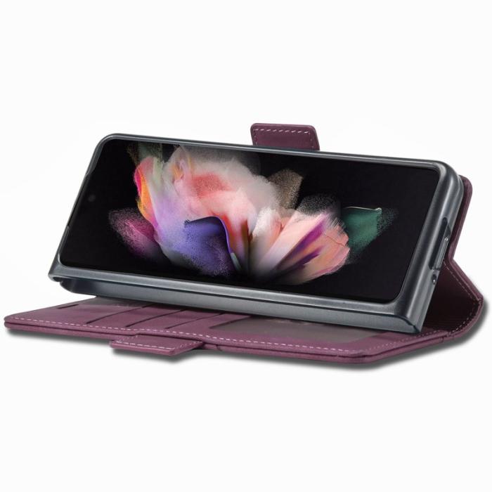 FORWENW - FORWENW F3-Series Samsung Galaxy Z Fold3 5G Konstläder Plånboksfodral - Vinröd