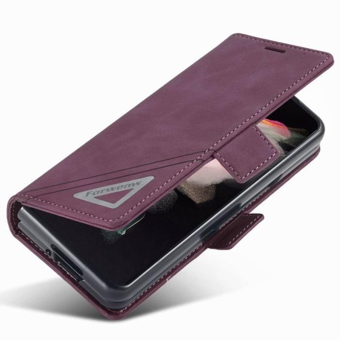 FORWENW - FORWENW F3-Series Samsung Galaxy Z Fold3 5G Konstläder Plånboksfodral - Vinröd