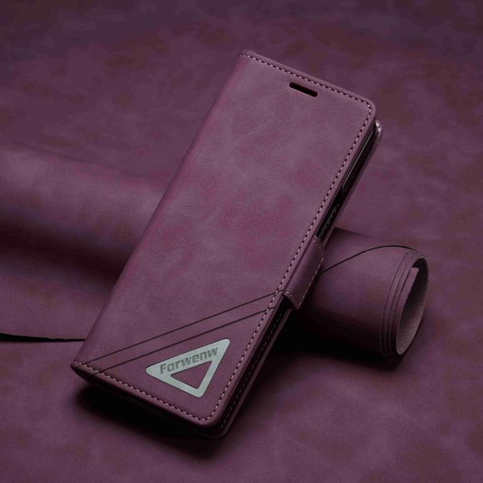 FORWENW - FORWENW F3-Series Samsung Galaxy Z Fold3 5G Konstläder Plånboksfodral - Vinröd