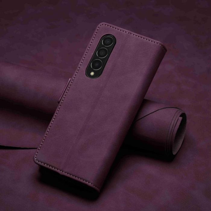 FORWENW - FORWENW F3-Series Samsung Galaxy Z Fold3 5G Konstläder Plånboksfodral - Vinröd