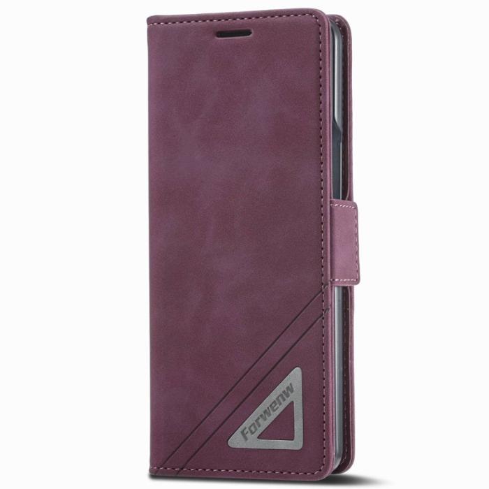 FORWENW - FORWENW F3-Series Samsung Galaxy Z Fold3 5G Konstläder Plånboksfodral - Vinröd