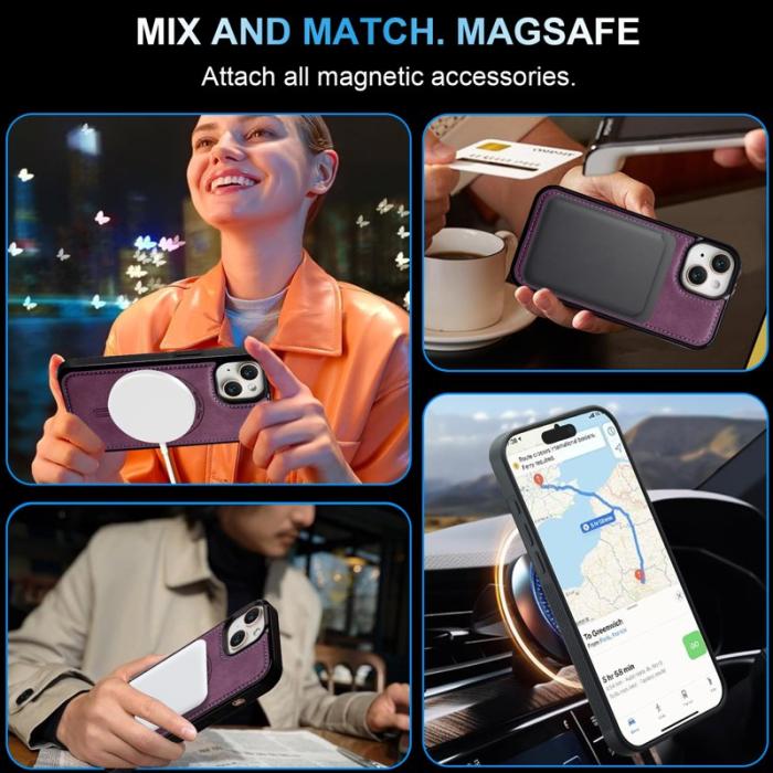 LC.imeeke - LC.IMEEKE L6 Fodral för iPhone 15 KonstLäder - Lila