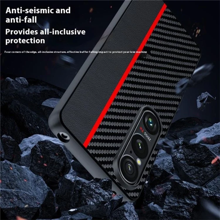 A-One Brand - Sony Xperia 1 VII Mobilskal Läder Carbon Fiber - Svart/Gul
