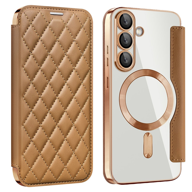 Galaxy S25 Plus Plånboksfodral MagSafe Rhombus Läder - Brun | 2353 | AlltMobil