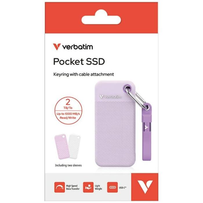 Verbatim - Verbatim Extern hårddisk Pocket SSD 2TB USB-C 3.2 Gen 2 - Vit/Lila