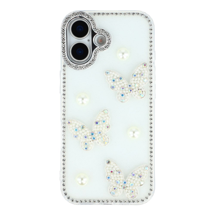 A-One Brand - iPhone 17 Mobilskal Rhinestone Edge Pearl Butterfly