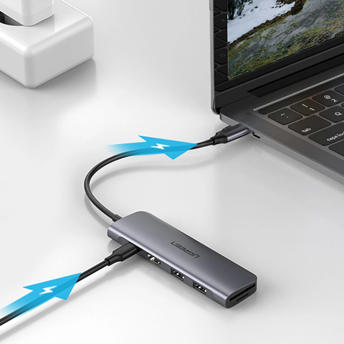 Ugreen - Ugreen 6in1 HUB USB-C Till USB-C, HDMI, SD/TF Kortläsare, 2xUSB-A 3.0