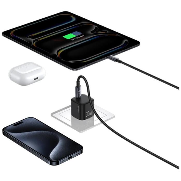 USAMS - USAMS Snabbladdare 30W USB-C Med USB-C 1m Kabel JO Series - Vit