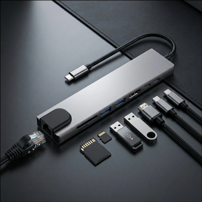 Tech-Protect - Tech-Protect USB Hubbar HDMI 4k PD100W RJ45 1000MB/S - Rymdgrå