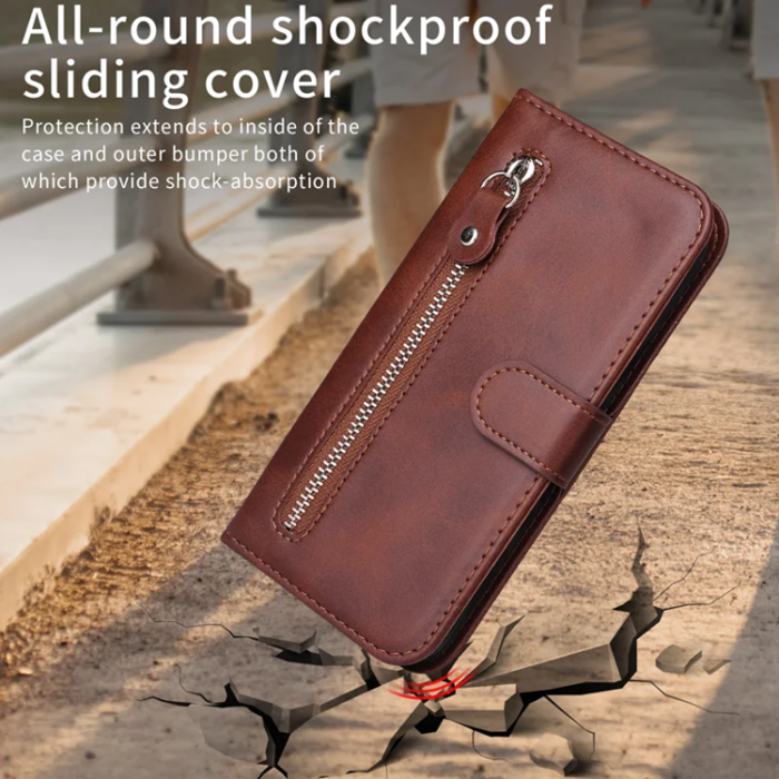 A-One Brand - iPhone 17 Pro Max Plånboksfodral Zipper - Brun
