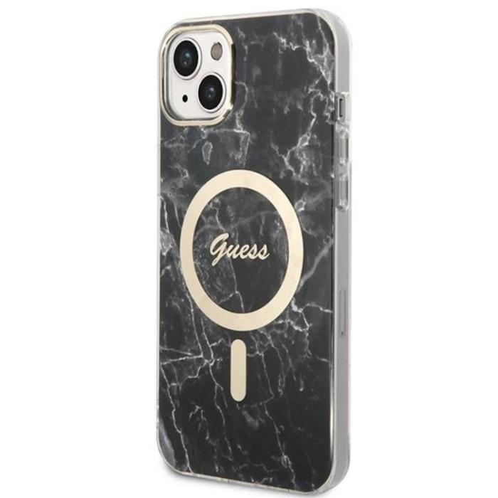 Guess - GUESS iPhone 14 Magsafe Skal Marble + Trådlös Laddare - Svart