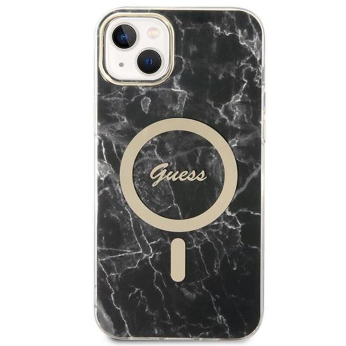 Guess - GUESS iPhone 14 Magsafe Skal Marble + Trådlös Laddare - Svart