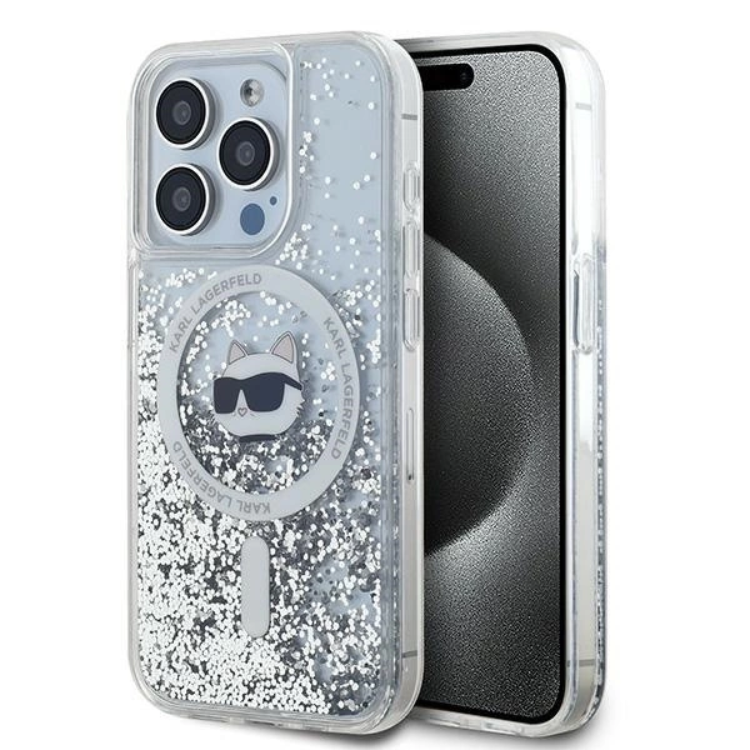 Karl Lagerfeld iPhone 15 Pro Max Mobilskal Magsafe Liquid Glitter Choupette Head | 2353 | AlltMobil