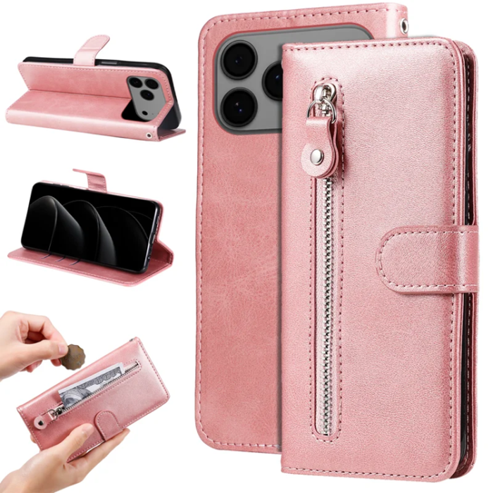A-One Brand - iPhone 17 Pro Max Plånboksfodral Zipper - Rosa