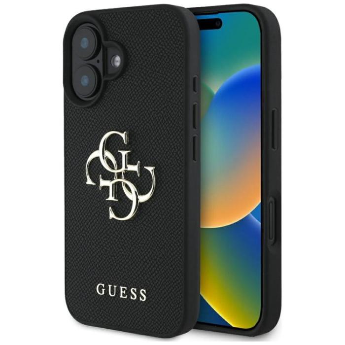 Guess - Guess iPhone 16 Mobilskal Grained Big 4G Small Classic Logo - Svart