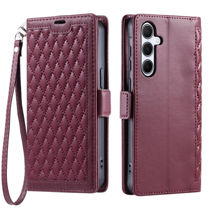 OEM - Samsung Galaxy S26 Plånboksfodral Konstläder Rhombus Textur - Vinröd