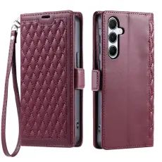 OEM - Samsung Galaxy S26 Pl&aring;nboksfodral Konstl&auml;der Rhombus Textur - Vinr&ouml;d