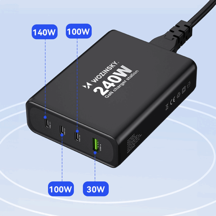 Wozinsky - Wozinsky Väggladdare USB-A/3 x USB-C 240W GaN - Svart