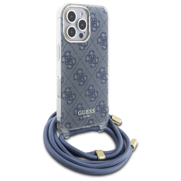Guess - Guess iPhone 16 Pro Max Mobilskal Crossbody Cord 4G Print - Blå