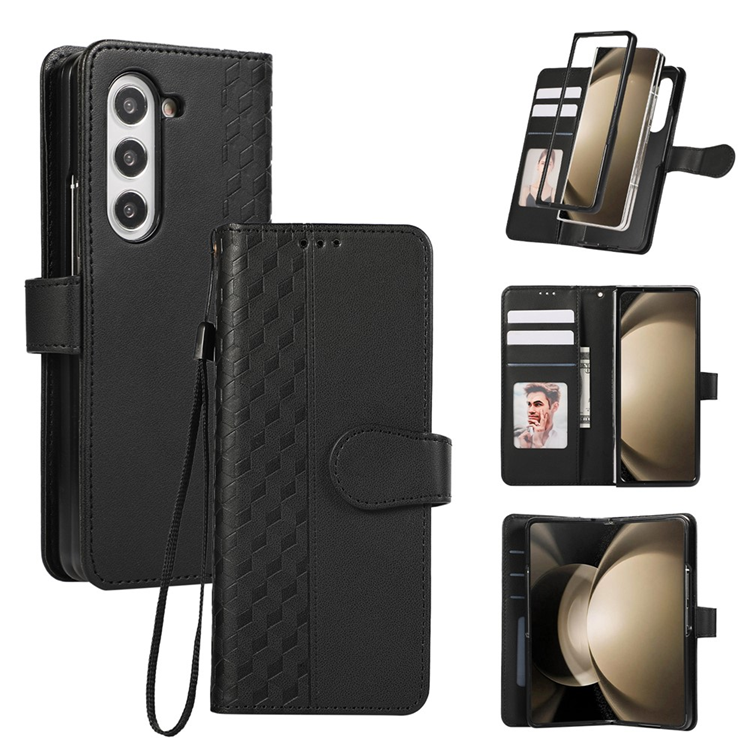 Galaxy Z Fold7 Plånboksfodral 3D Rhombus Grid Imprinted - Svart | 2353 | AlltMobil