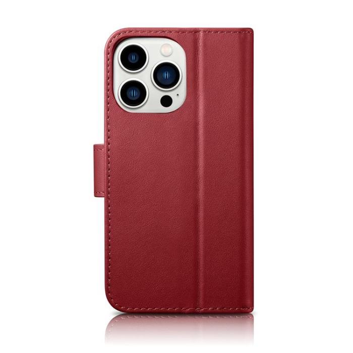 ICARER - iCarer iPhone 14 Pro Plånboksfodral 2in1 Äkta Läder - Röd