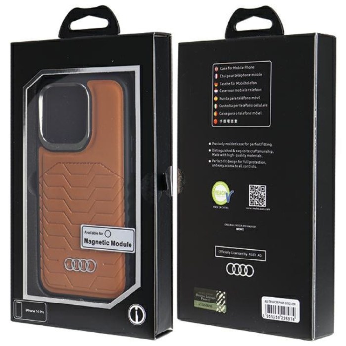 Audi - Audi iPhone 15 Pro Mobilskal Magsafe Synthetic Läder - Brun
