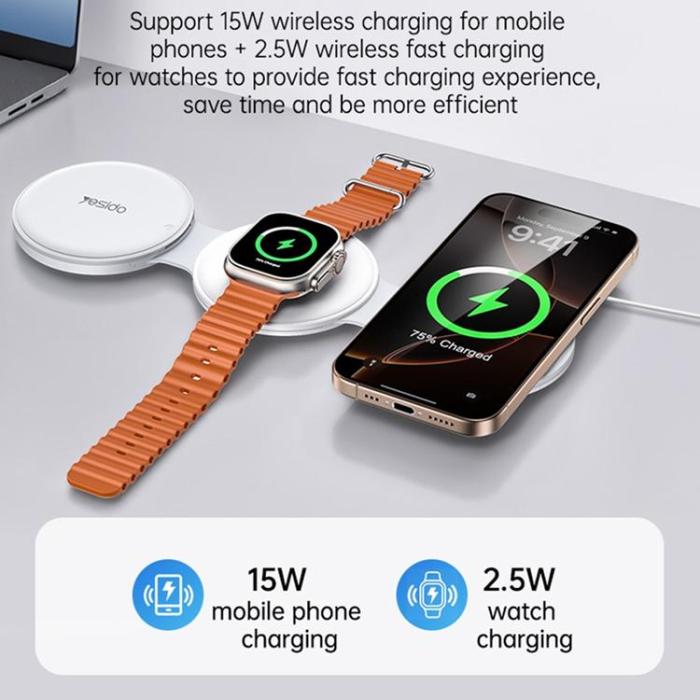 Yesido - YESIDO 5in1 Trådlös Laddare iPhone, Apple Watch, Airpods DS29 - Vit
