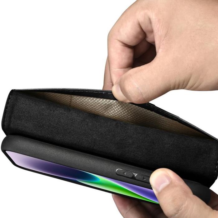 ICARER - iCarer iPhone 14 Plus Plånboksfodral 2in1 Äkta Läder Anti-RFID - Svart