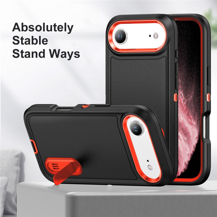 A-One Brand - iPhone 17 Air Mobilskal Kickstand Silikon - Svart/Orange