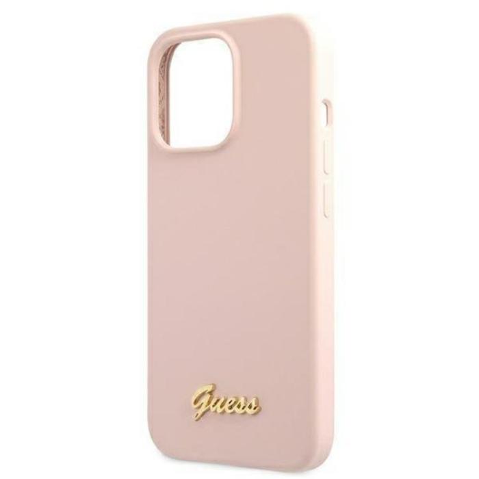 Guess - Guess iPhone 13 Pro Skal Magsafe Silicone Script Guld Logo - Rosa