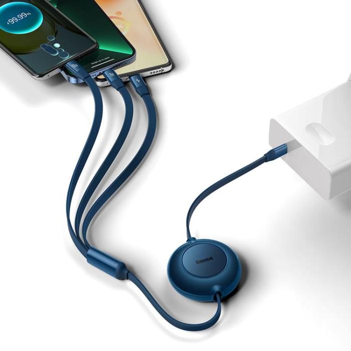 UTGATT1 - Baseus Retractable 3in1 microUSB Typ-C Lightning Kabel 1.1m - Blå