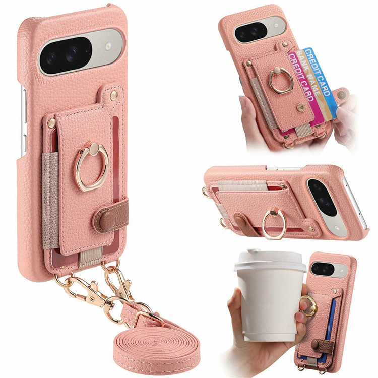 Google Pixel 9/9 Pro Mobilskal med Korthållare Ring Kickstand - Rosa | 2353 | AlltMobil