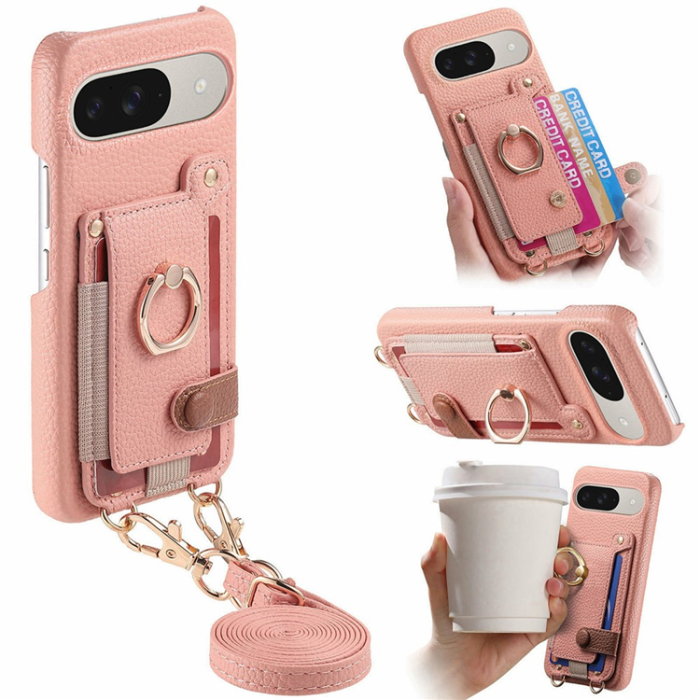 A-One Brand - Google Pixel 10/10 Pro Mobilskal med Korthållare Ring Kickstand - Rosa