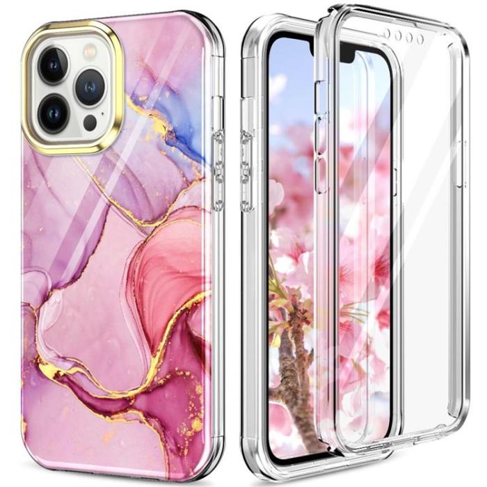 OEM - iPhone 14 Pro Max Skal 360 Marble - Rosa