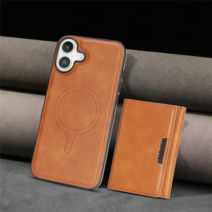 A-One Brand - iPhone 17 Mobilskal MagSafe Kickstand Tri-fold Korthållare - Brun