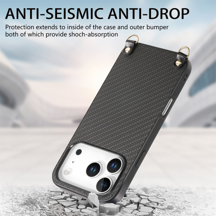 A-One Brand - iPhone 17 Pro Mobilskal Med Axelrem Snodd Carbon Fiber - Svart