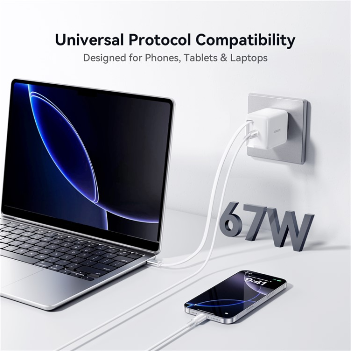 Joyroom - JOYROOM GaN Snabbladdare 67W USB-C Infällbar USB-C Kabel EU