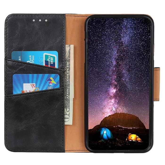 UTGATT1 - Sony Xperia 5 IV Plånboksfodral Äkta Läder Crazy Horse - Svart