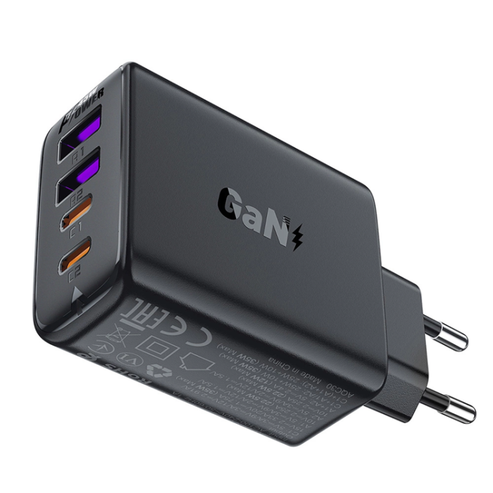 Acefast - Acefast A61 PD 45W GaN Väggladdare 2 x USB-A + 2 x USB-C - Svart