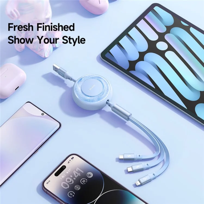 MCDODO - MCDODO Retractable 3in1 USB/USB-C/Lightning/microUSB Kabel 1m
