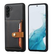 OEM - Mobilfodral f&ouml;r Samsung Galaxy S26 &Auml;kta l&auml;der + TPU Kickstand - Svart