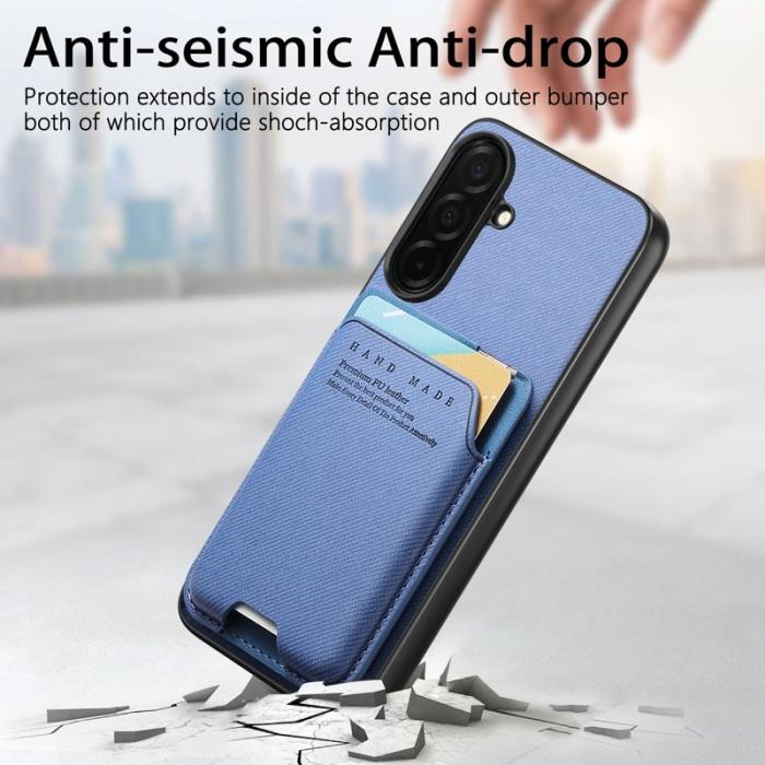 OEM - Mobilskal för Samsung Galaxy S26 Konstläder + PC + TPU med kortfack - Blå