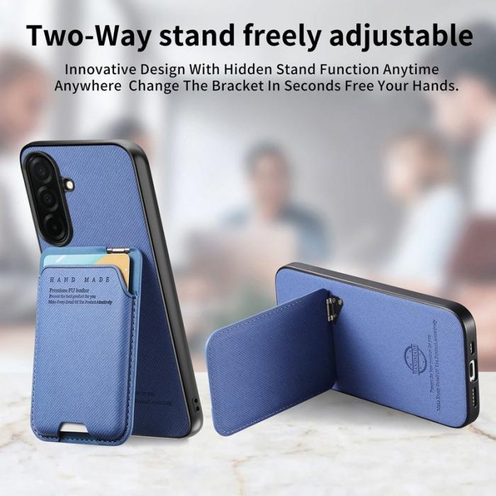 OEM - Mobilskal för Samsung Galaxy S26 Konstläder + PC + TPU med kortfack - Blå