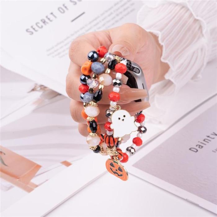 OEM - Apple Watch (49mm/46mm/45mm/44mm/42mm) Armband Halloween Beaded - Vit Spöke