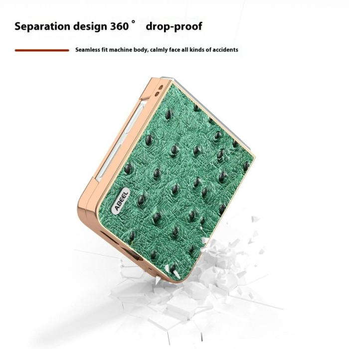 ABEEL - ABEEL Z Flip7 FE 5G Mobilskal Electroplating Grön Äkta Läder